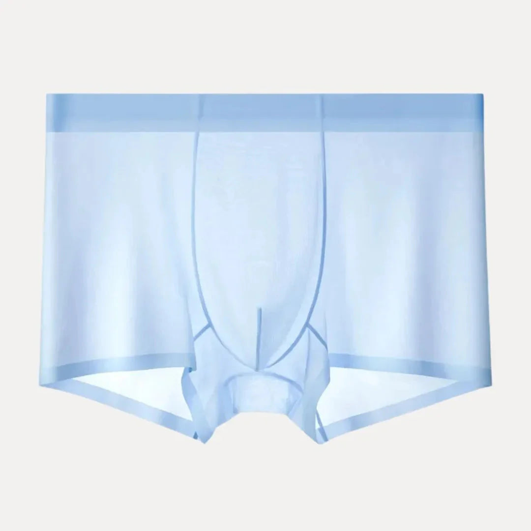 Ultra-thin ice silk men's boxer briefs in sheer fabric, lightweight breathable quick-dry barely-there fit