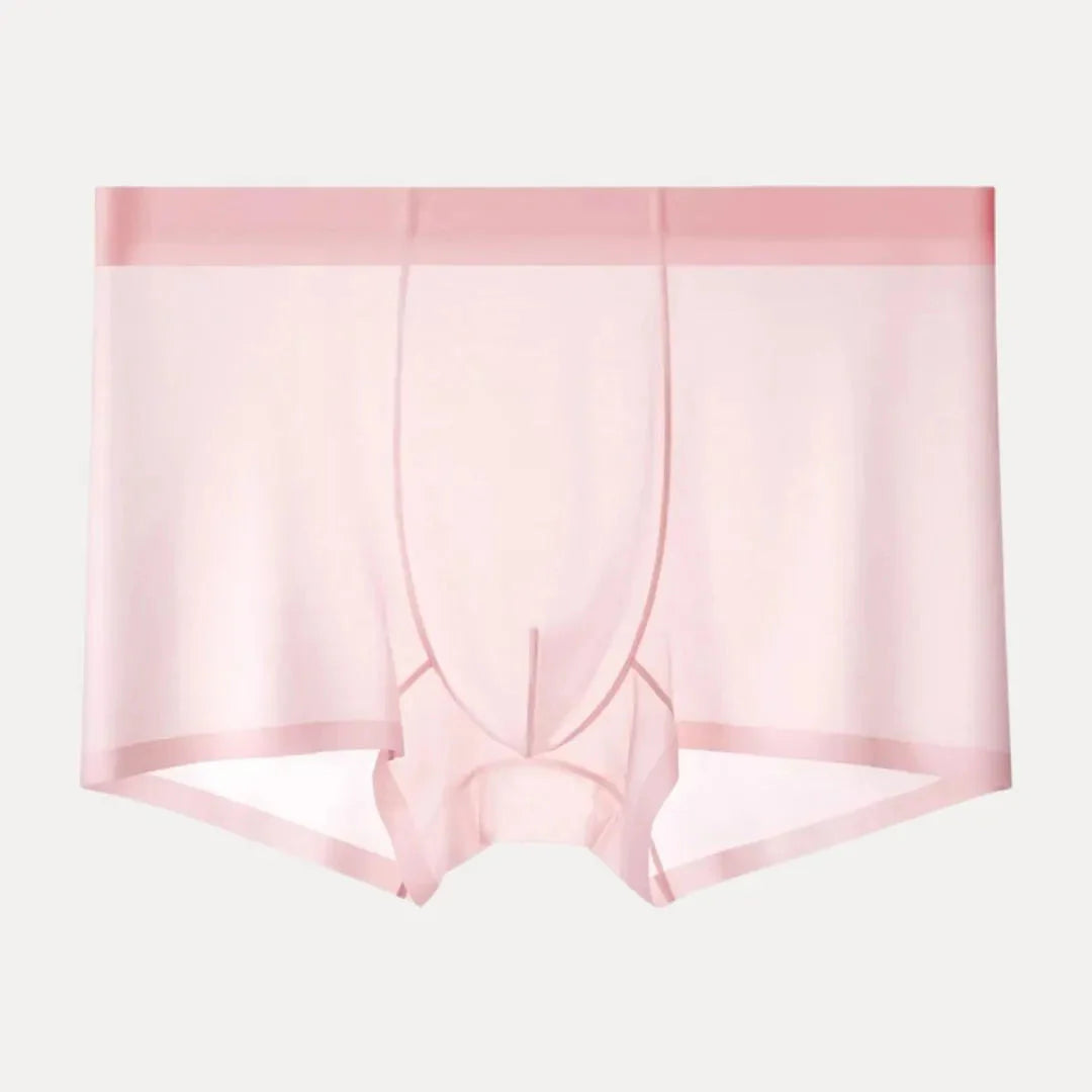 Ultra-thin ice silk men's boxer briefs in neutral tones, sheer breathable fabric with barely-there fit