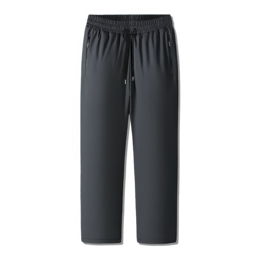 Men's windproof fleece-lined joggers regular fit black warm versatile athletic pants everyday wear