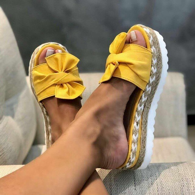 Women's woven upper sandals with bow detail, open toe, supportive sole, casual chic everyday comfort