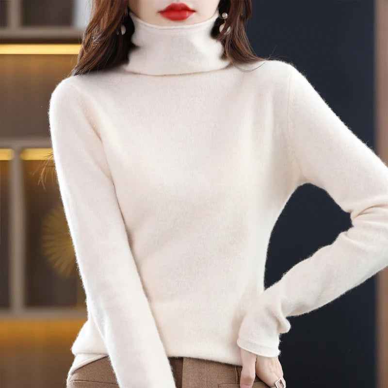 Women's regular-fit knit sweater in neutral tone, cozy elegance with smooth layering silhouette
