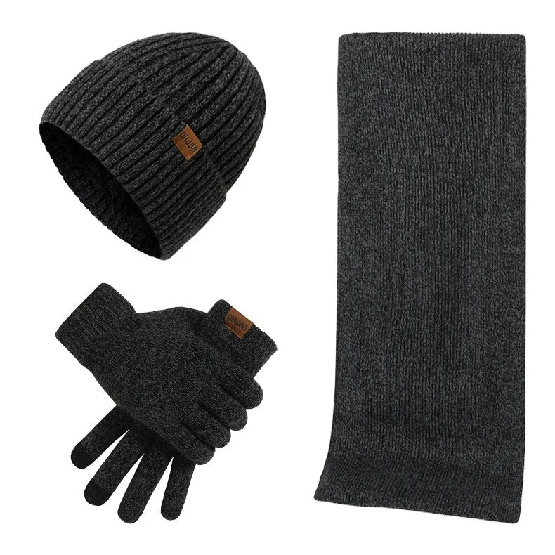Men's winter set beanie scarf gloves soft cotton blend coordinated cold weather casual style