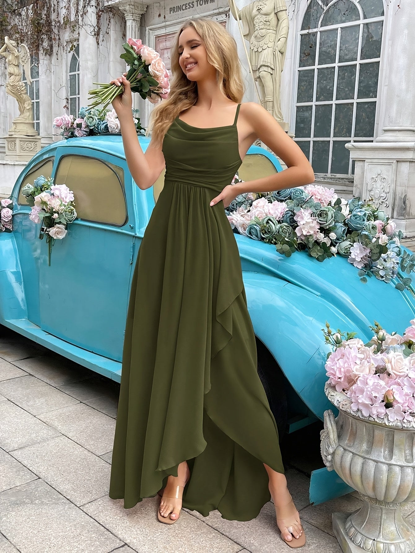 Morgane long bridesmaid dress elegant fluid silhouette flattering drape available in multiple colors
