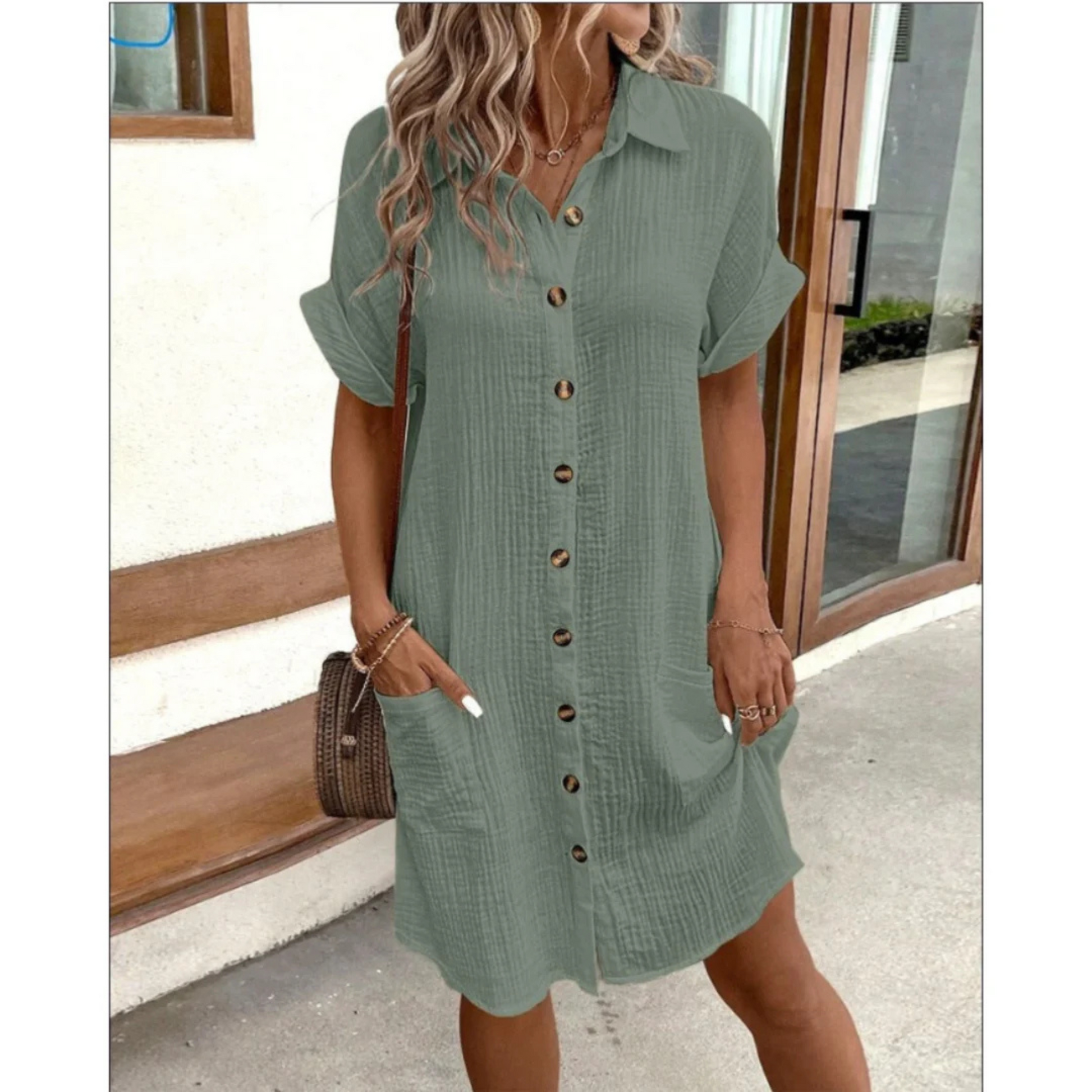 Women's chic shirt dress in versatile cut, polished silhouette with flattering waist definition