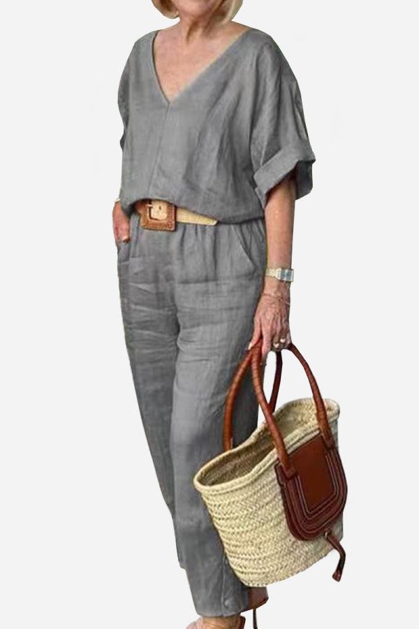 Carmen | Women's V-Neck Batwing Top and Straight-Leg Pants Set
