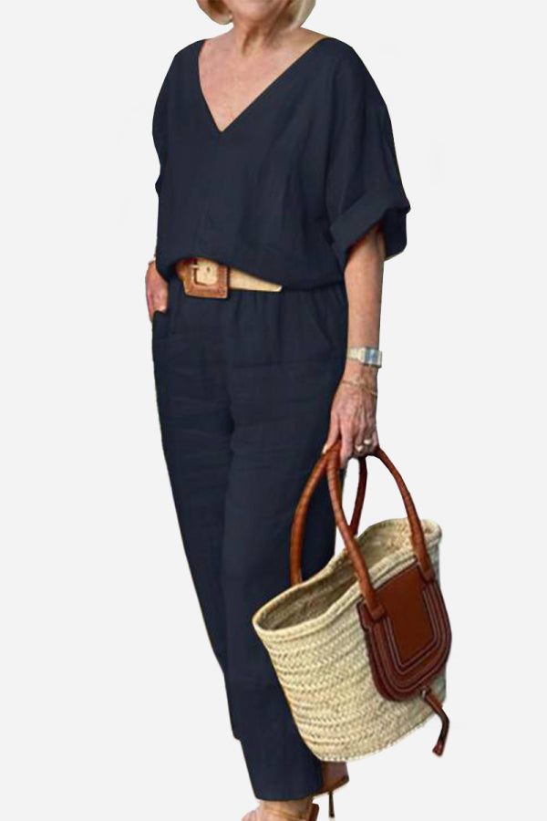 Carmen | Women's V-Neck Batwing Top and Straight-Leg Pants Set
