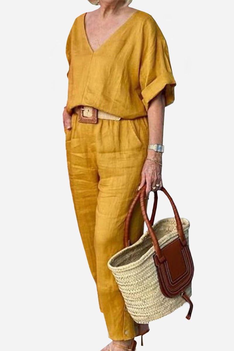 Carmen | Women's V-Neck Batwing Top and Straight-Leg Pants Set