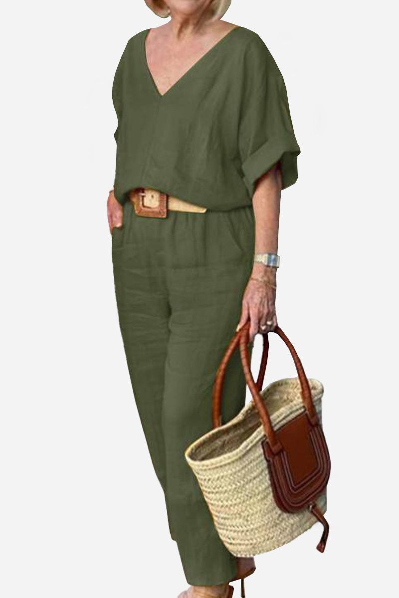 Carmen | Women's V-Neck Batwing Top and Straight-Leg Pants Set