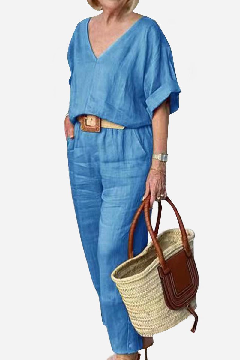Carmen | Women's V-Neck Batwing Top and Straight-Leg Pants Set