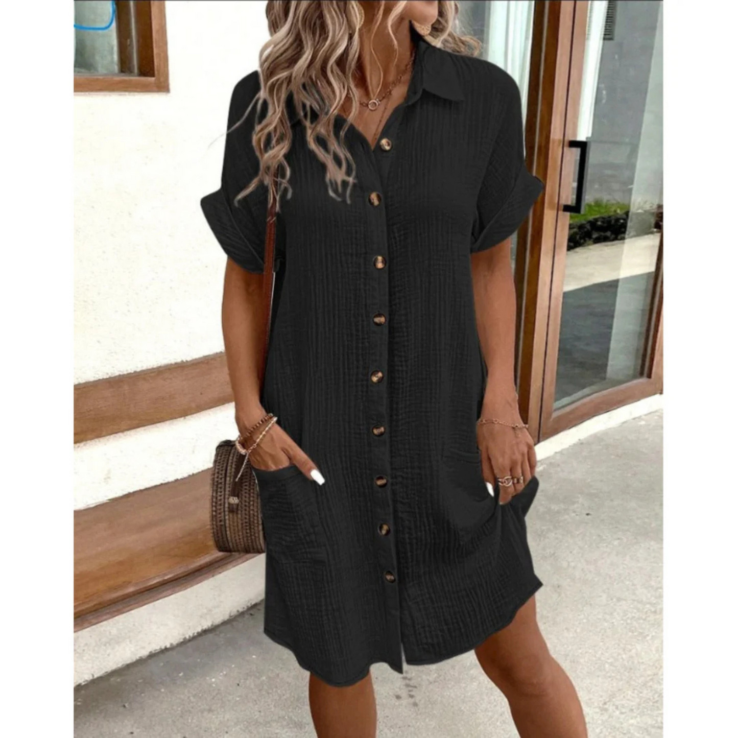 Women's chic shirt dress in versatile style with flattering waist cut for office to evening wear