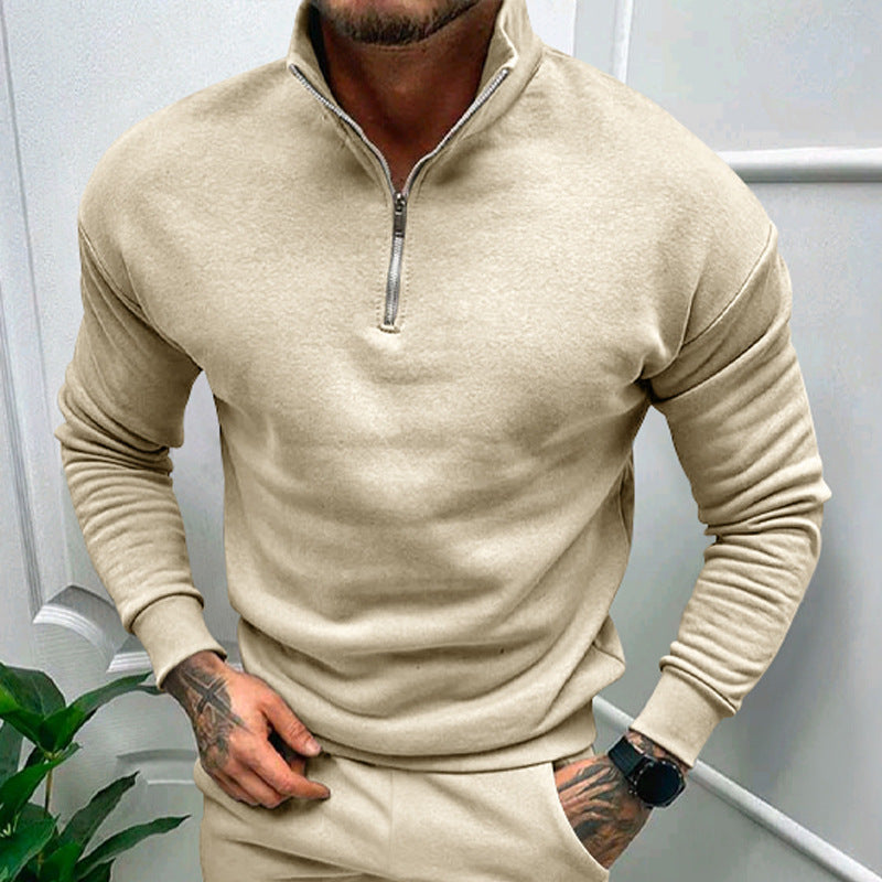 Men's half-zip stand collar sweater in a cozy cotton blend, smart casual fit for office or everyday wear