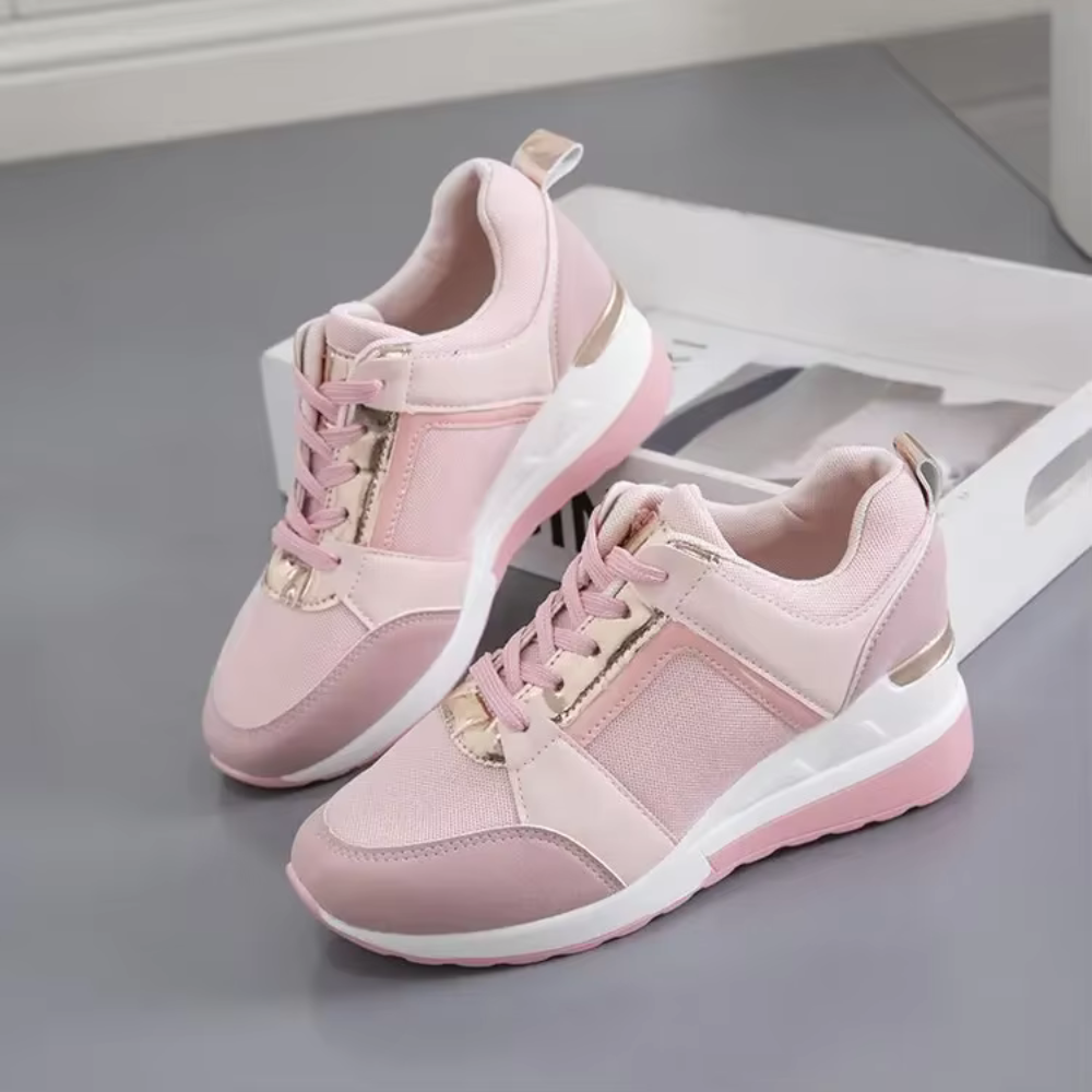 Women's white orthopedic wedge sneakers with 5cm heel lift for all-day arch support and comfort