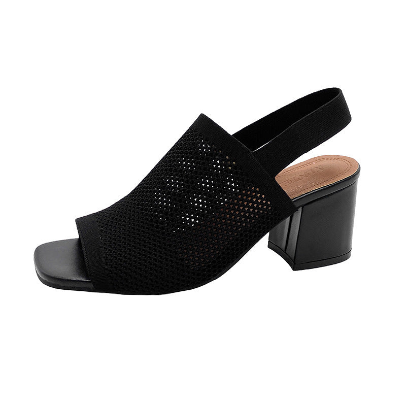 Women's chunky heeled sandals breathable mesh upper wide stable heel summer chic footwear