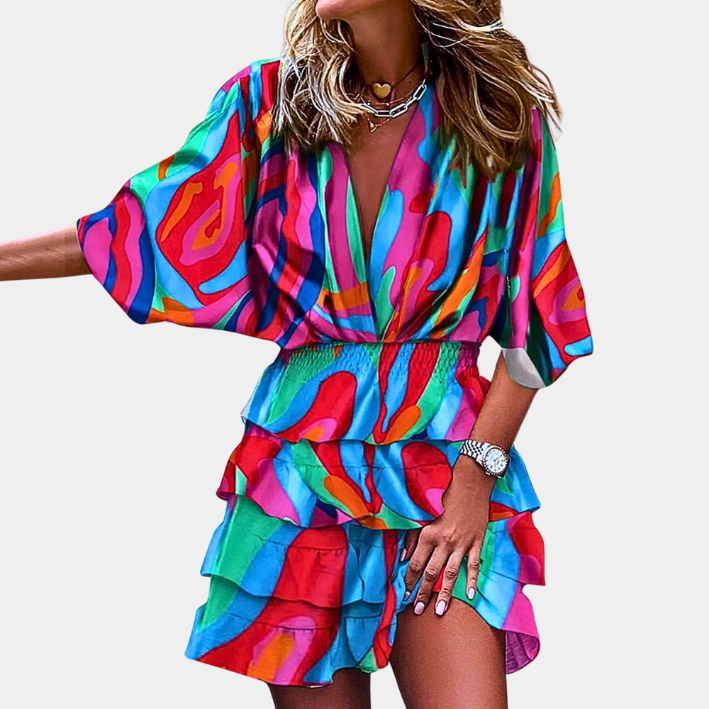 Josette floral short fluid dress women chic casual style flattering cut everyday to evening versatile