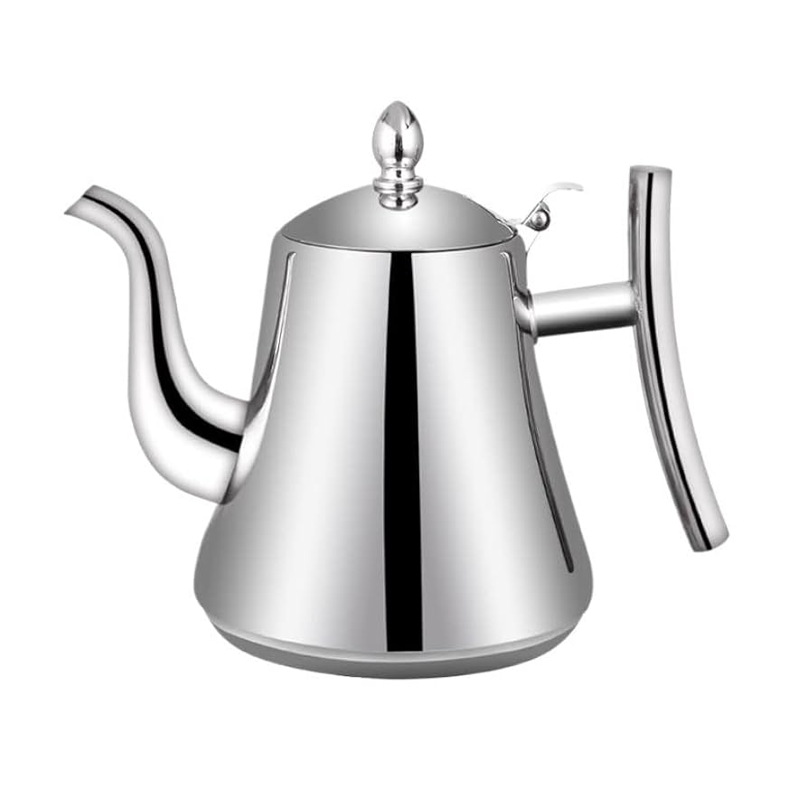 Stainless steel teapot with infuser, glossy gold or silver finish, elegant modern design for tea lovers