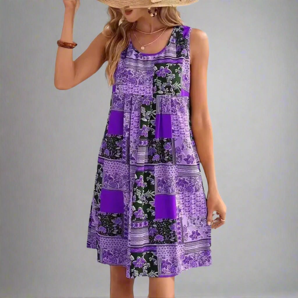 Indie | Women's Boho Patchwork Print Sleeveless Mini Dress