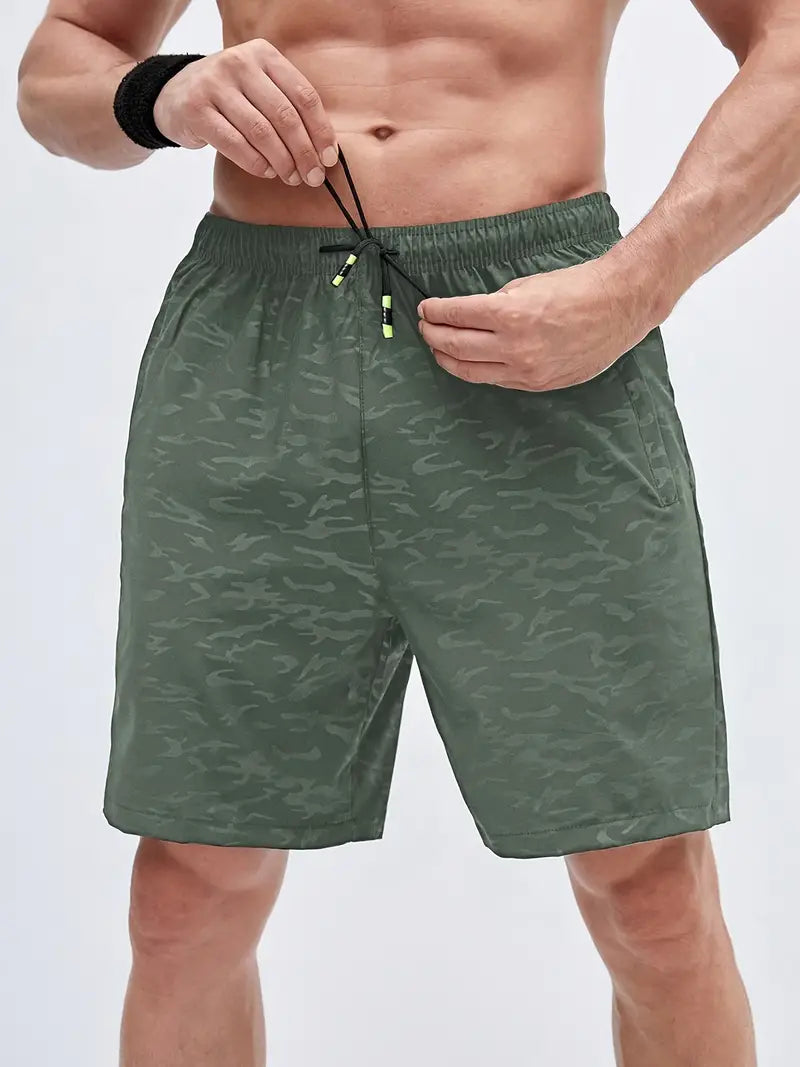 Men's gray athletic shorts lightweight breathable fabric zippered pockets gym everyday comfort