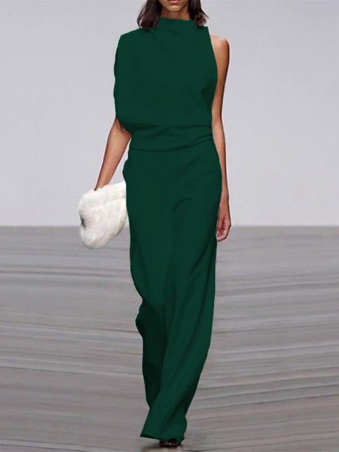 Women's sleeveless wide-leg jumpsuit round neck elegant one-piece for all occasions