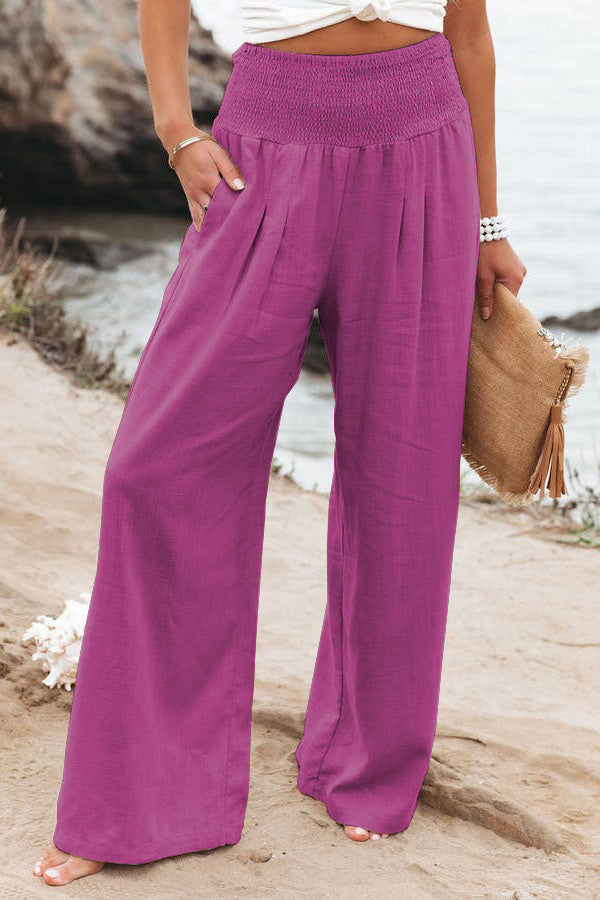 Women's wide leg vacation trousers flowing silhouette breezy beach travel casual pants