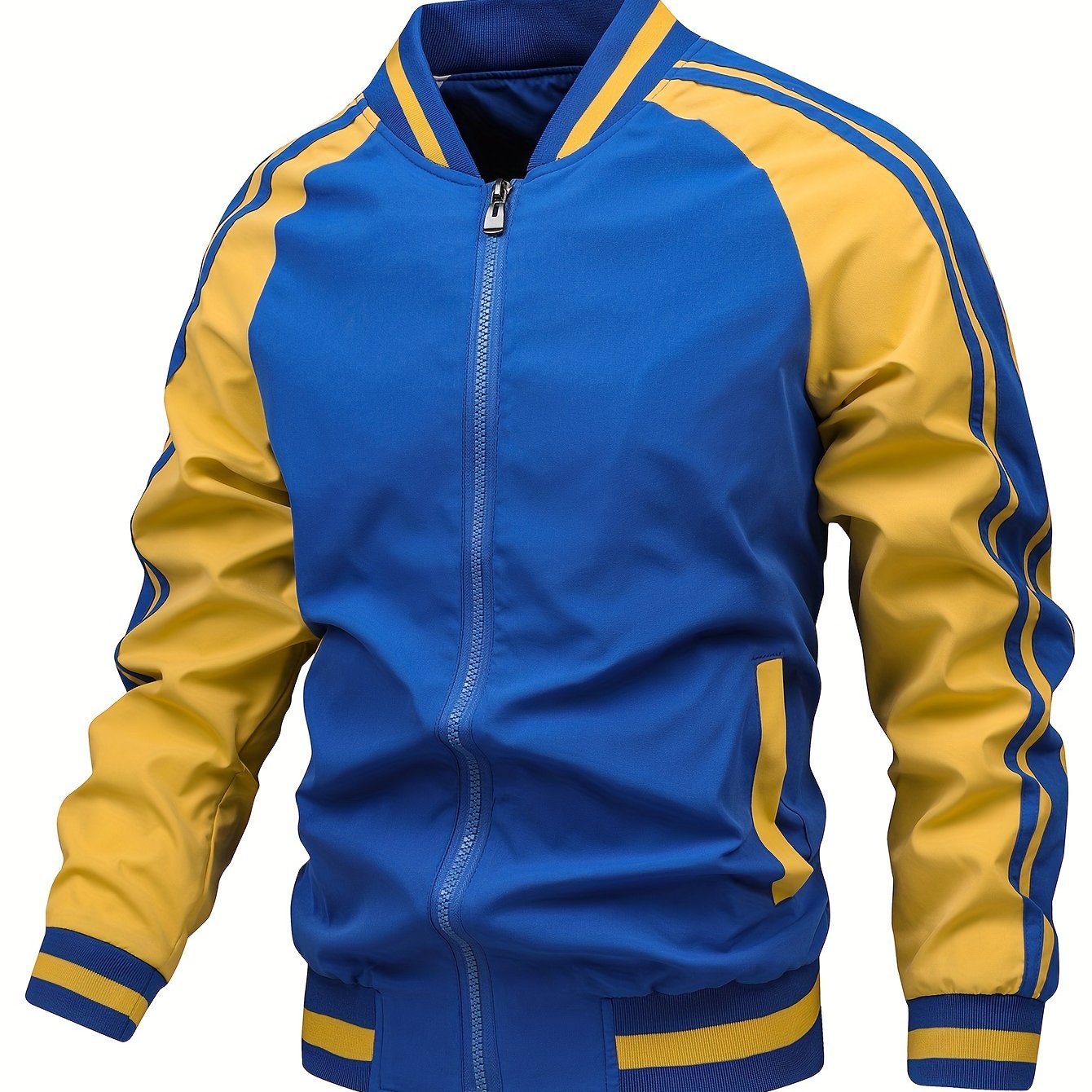 Men's colorful striped bomber jacket baseball collar cross belt print sporty spring outerwear