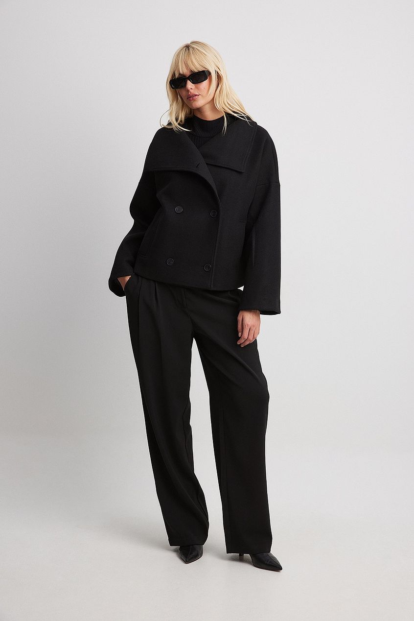 Women's double-breasted jacket wide collar chic structured silhouette everyday comfort polished fit