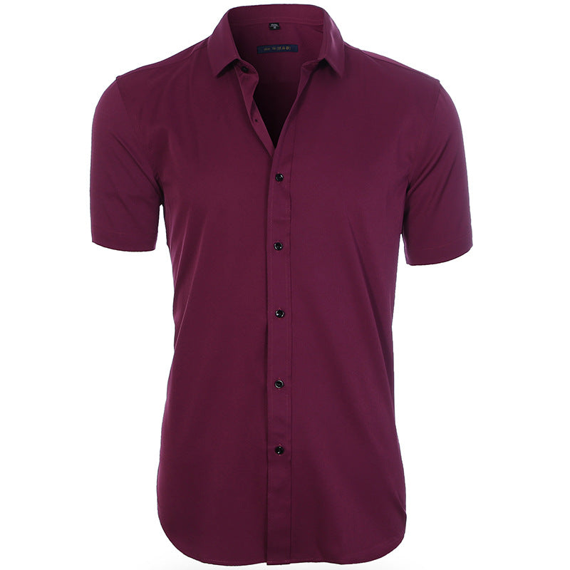 Men's light blue wrinkle-resistant short sleeve shirt with breathable stretch fabric for all-day comfort