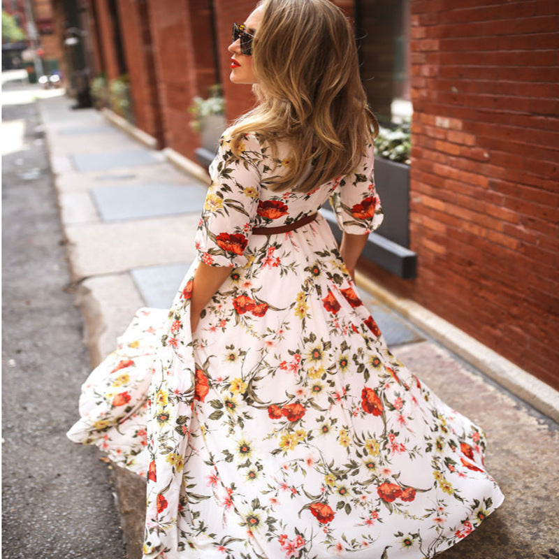 Beatrix women's elegant A-line dress with flattering silhouette, half sleeves, warm-weather versatile style