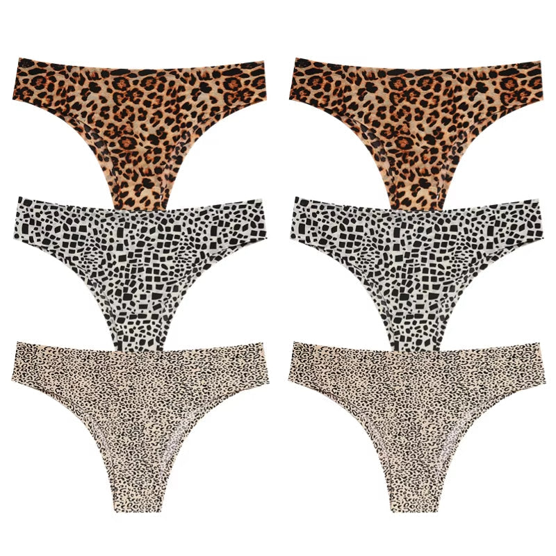 Women's seamless leopard print cotton-spandex panty set, lightweight no-show underwear 6-pack