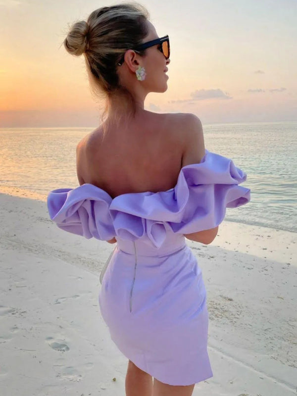 Women's off-shoulder ruffle dress elegant silhouette with delicate flutter detailing timeless feminine style