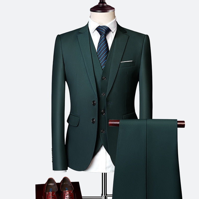 Men's 3-piece tailored fit business suit notched lapel jacket vest trousers formal set