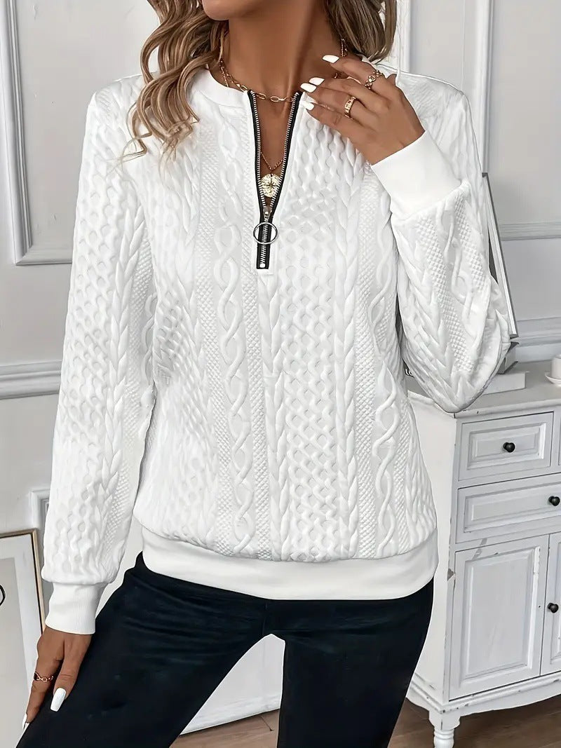 Unisex loose fit zip-up short sleeve sweater lightweight polyester casual everyday comfort