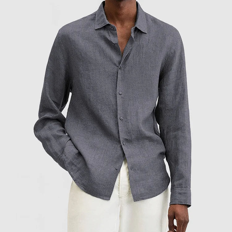 Men's relaxed-fit long sleeve linen shirt breathable natural fabric everyday casual style