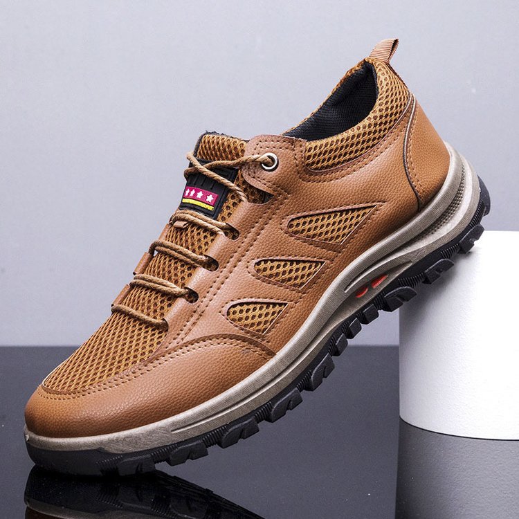 Men's premium leather low-top lace-up shoes with lugged sole, casual outdoor style, timeless urban design
