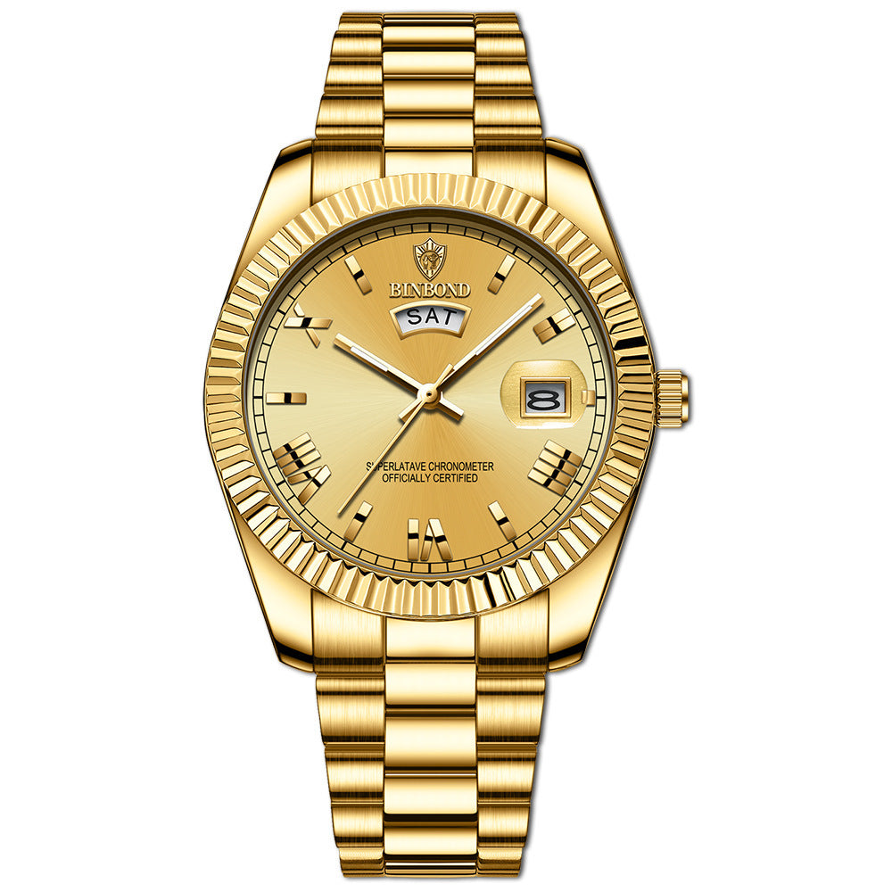Men's luxury quartz dress watch elegant analog dial with day-date display for modern professionals