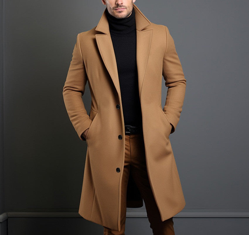 Men's straight-cut wool coat tailored silhouette cold weather everyday wear timeless style