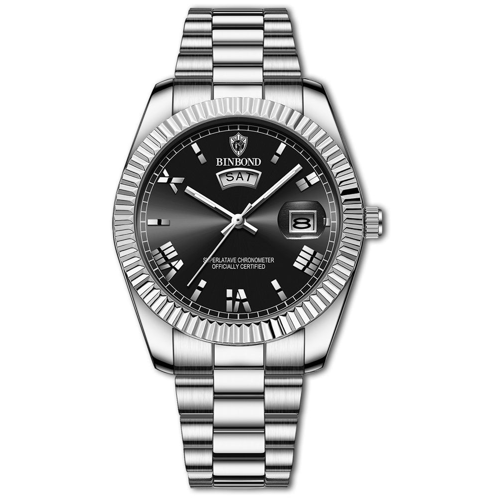 Men's luxury quartz dress watch elegant analog dial with day-date display for modern professionals