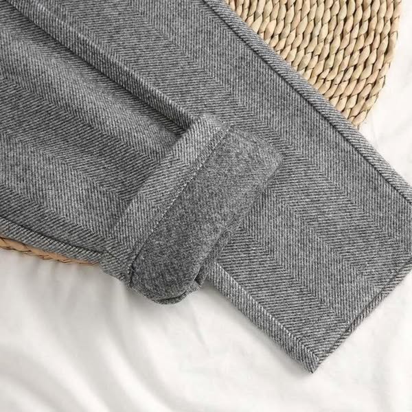 Men's gray herringbone pencil fit dress trousers with slim tailored silhouette for office wear