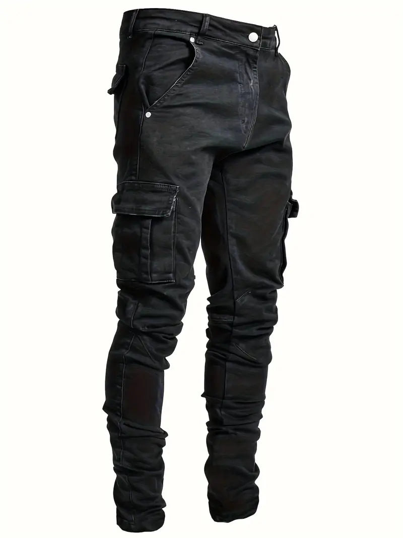 Men's gray cargo joggers breathable cotton blend tapered fit with multiple utility pockets