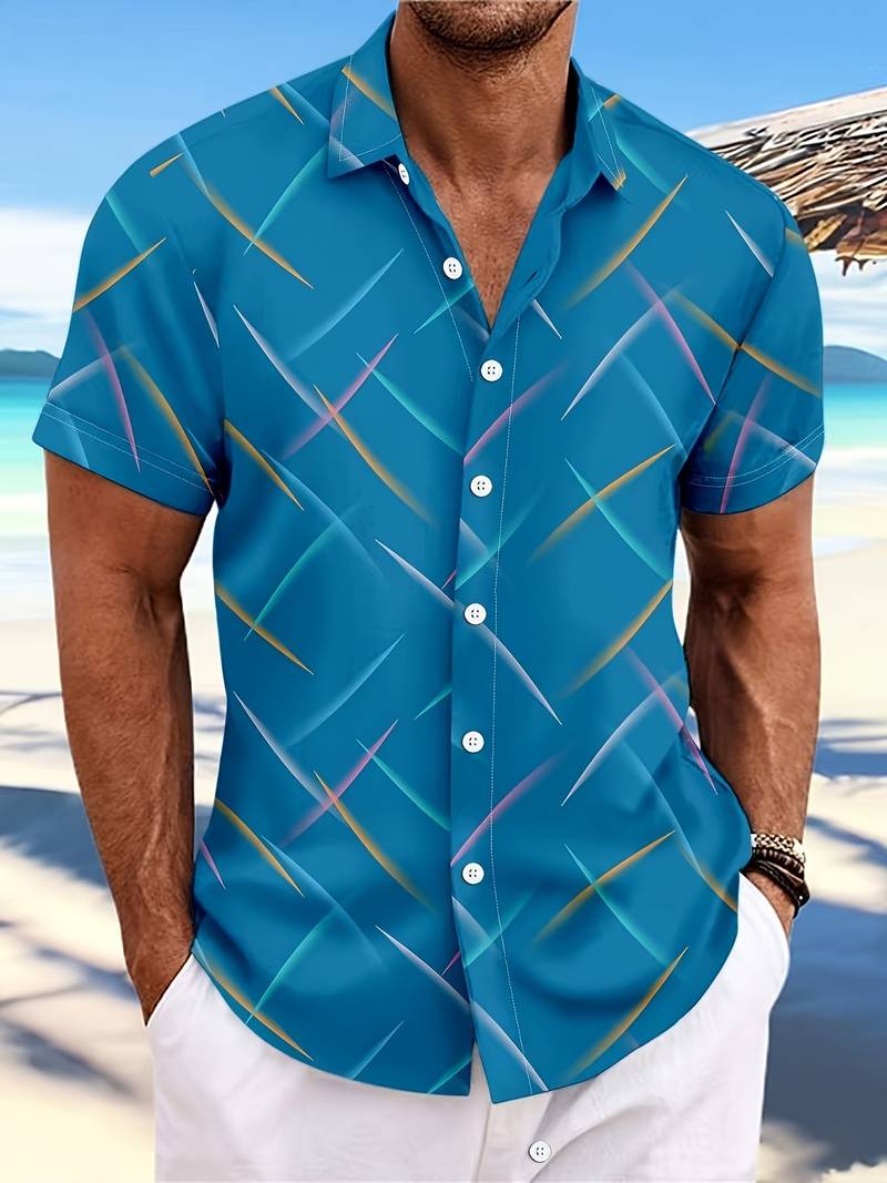 Men's Adam printed short sleeve button-down shirt, relaxed fit with contemporary pattern design
