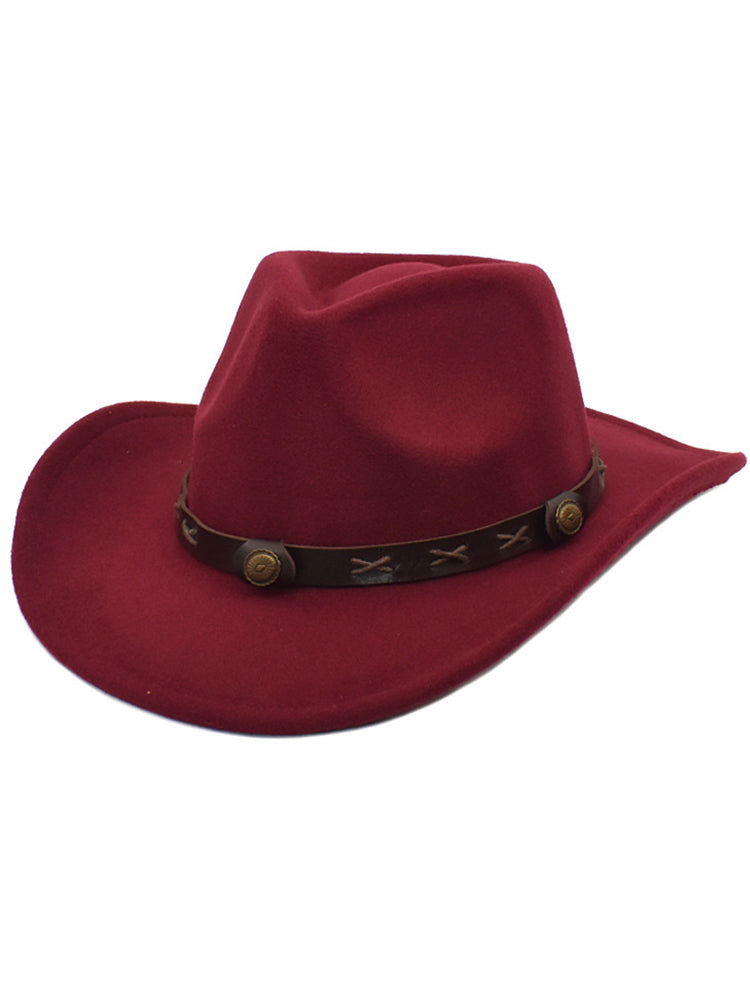 Vintage western wool cowboy hat solid color casual unisex wide brim all-season classic style