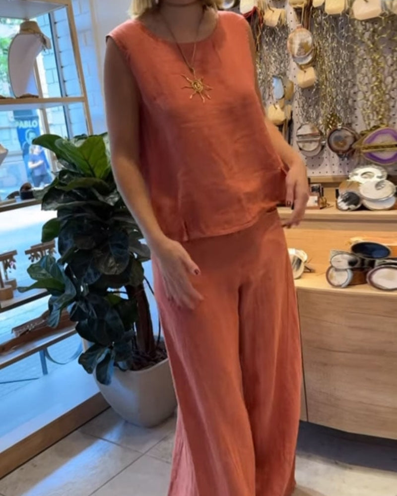 Sienna | Women's 2 Piece Set Sleeveless Top Wide Leg Pants
