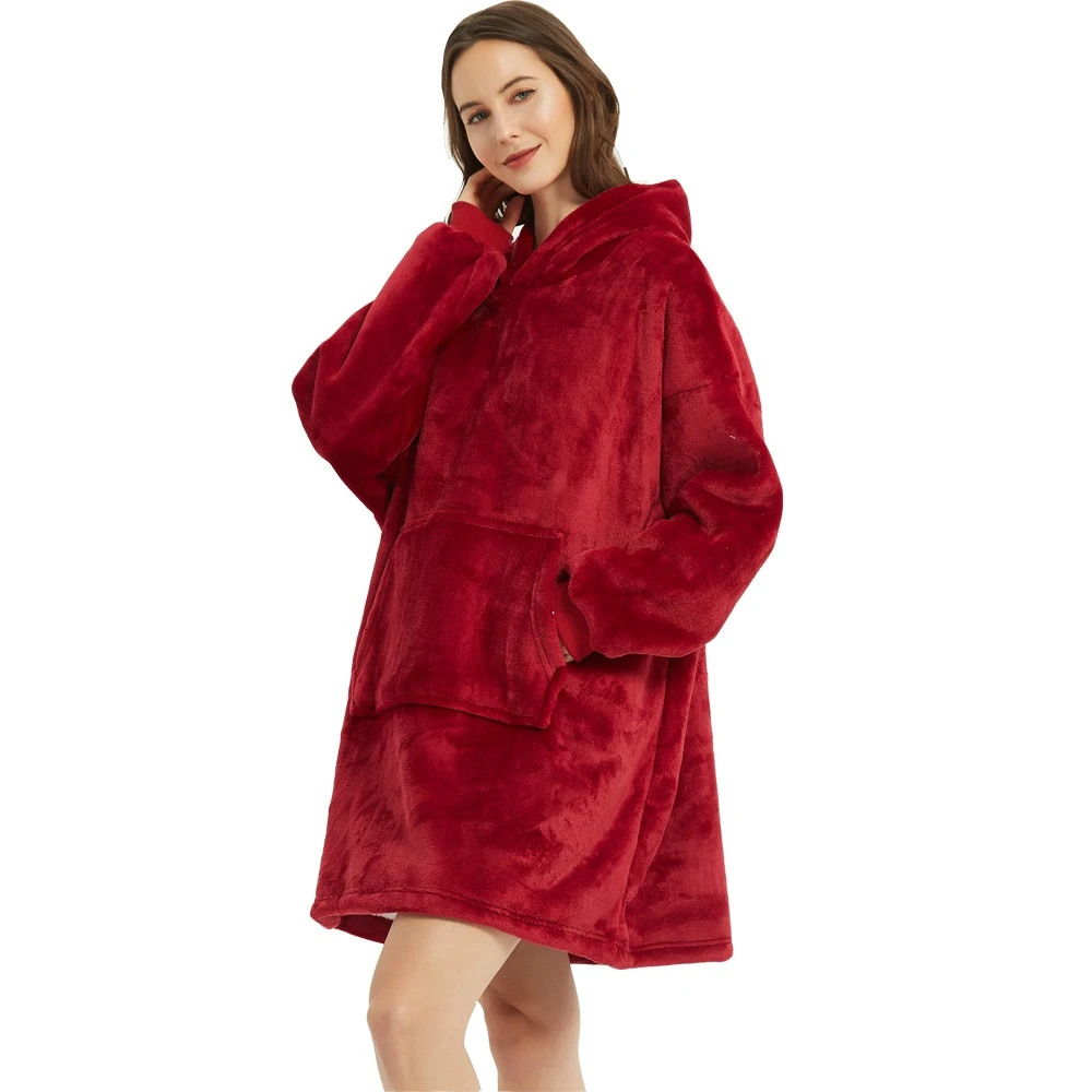 Oversized blanket hoodie dark blue burgundy fleece with plush cream Sherpa lining ultra-cozy lounge wear