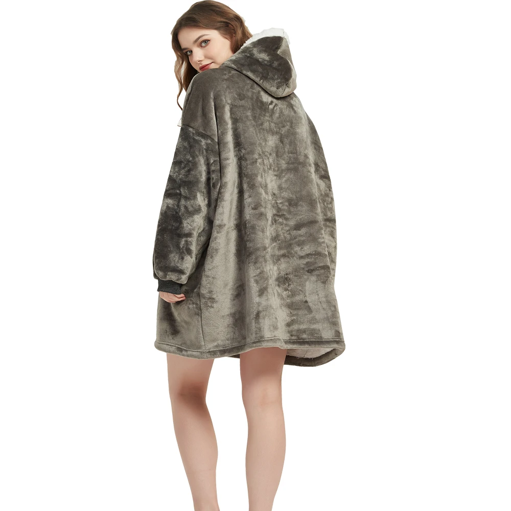 Oversized blanket hoodie dark blue burgundy fleece exterior cream Sherpa lining ultra-cozy lounge wear