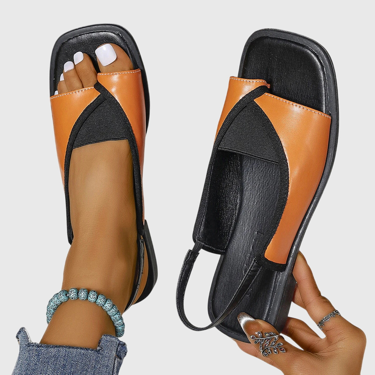 Zara | Women's Square Toe Colorblock Slip-On Flat Sandals