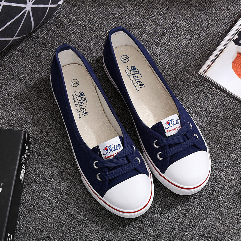 Women's breathable canvas flats lightweight everyday walking shoes in neutral versatile silhouette