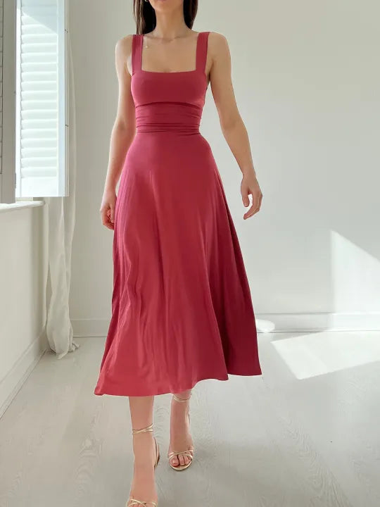 Women's silk-like Polly dress flattering silhouette breathable fabric versatile elegant fit