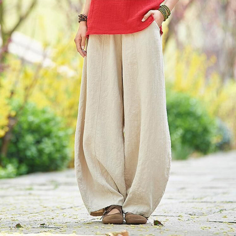Unisex vintage lantern pants cotton blend loose fit casual solid color with pockets everyday comfort