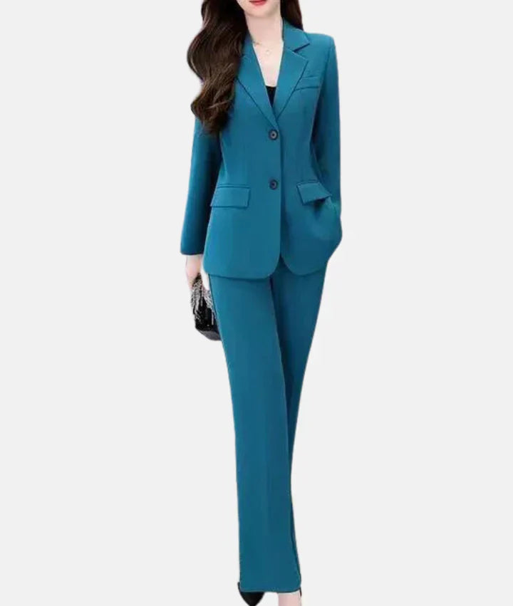 Women's tailored trouser suit with elegant blazer, polished professional silhouette for officewear