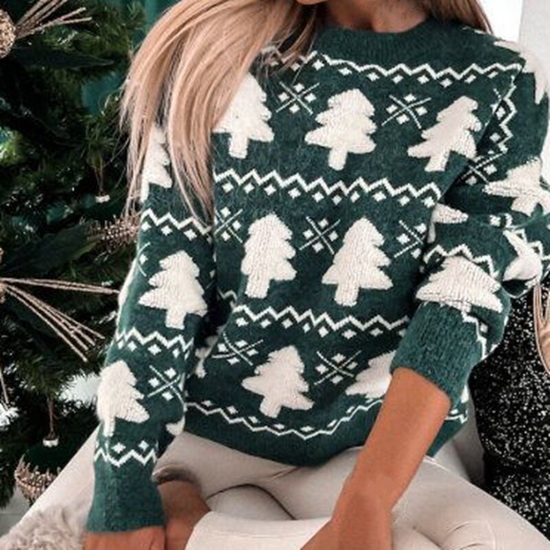 Red Christmas knit sweater festive holiday pattern cozy crewneck style for family gatherings