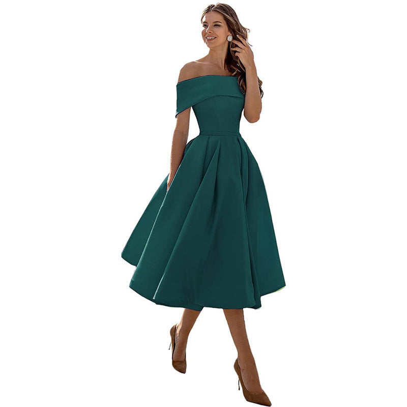 Women's strapless flared evening dress elegant lightweight summer silhouette in soft neutral tone
